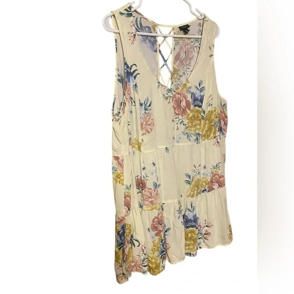 Torrid Floral Tiered Top Womens 2X Yellow Sleeveless Challis Fairy Cottage Comfy - Picture 7 of 16